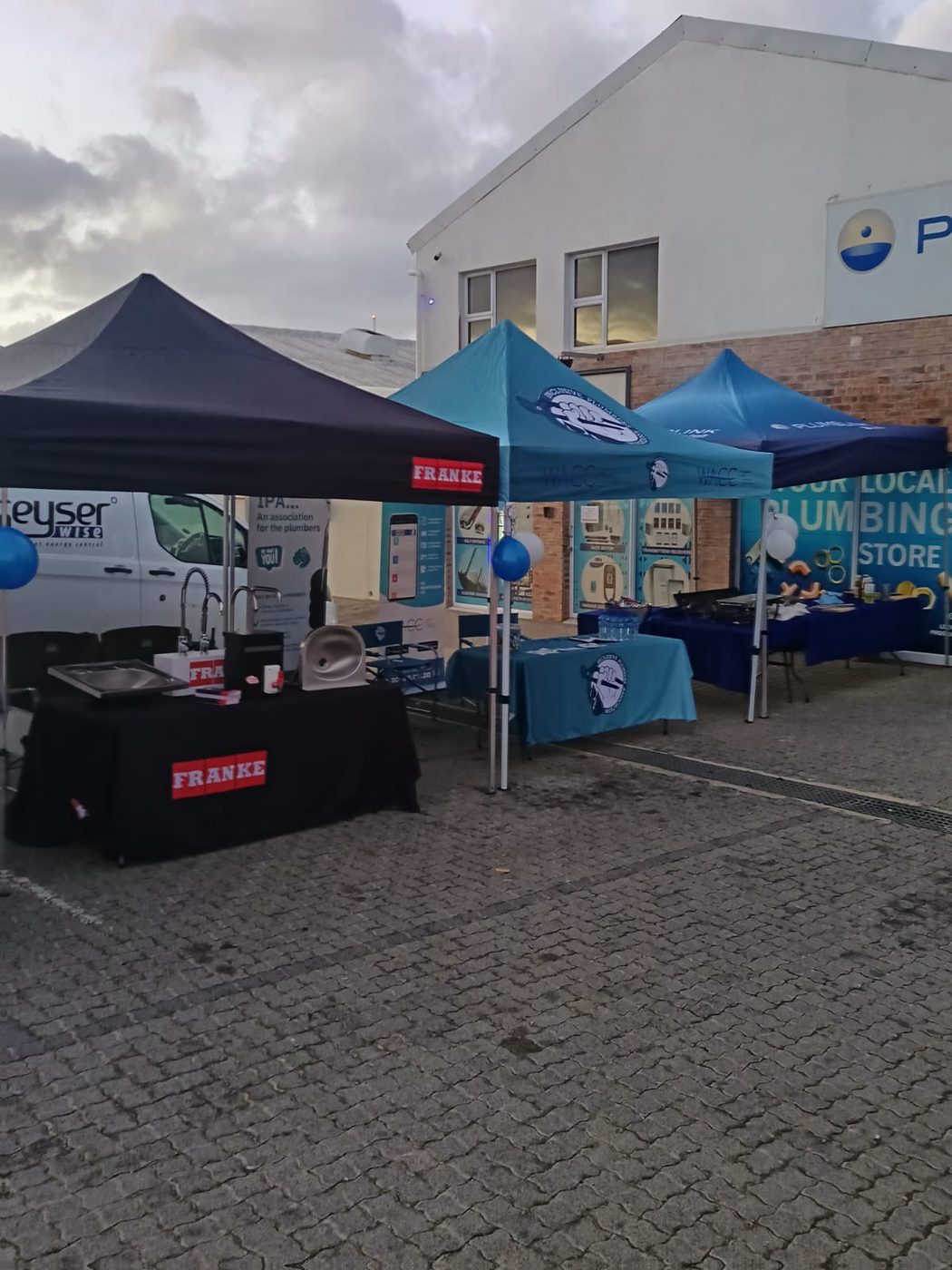 Supplier stands set up outside a plumbing merchant for an IPA trade day